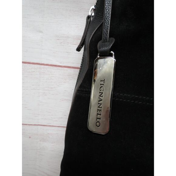 Tignanello Leather Suede Black Shoulder Bag w/ Side Zipper Expansion Expandable - Picture 2 of 11